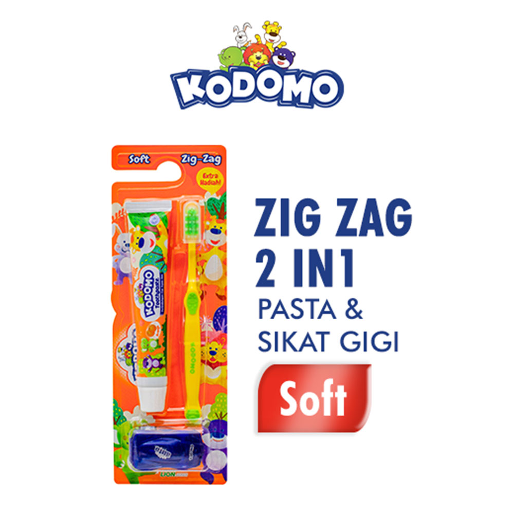 Kodomo Pasta Gigi  Sikat  Gigi  Zig Zag Soft 2 In 1 Bdd 