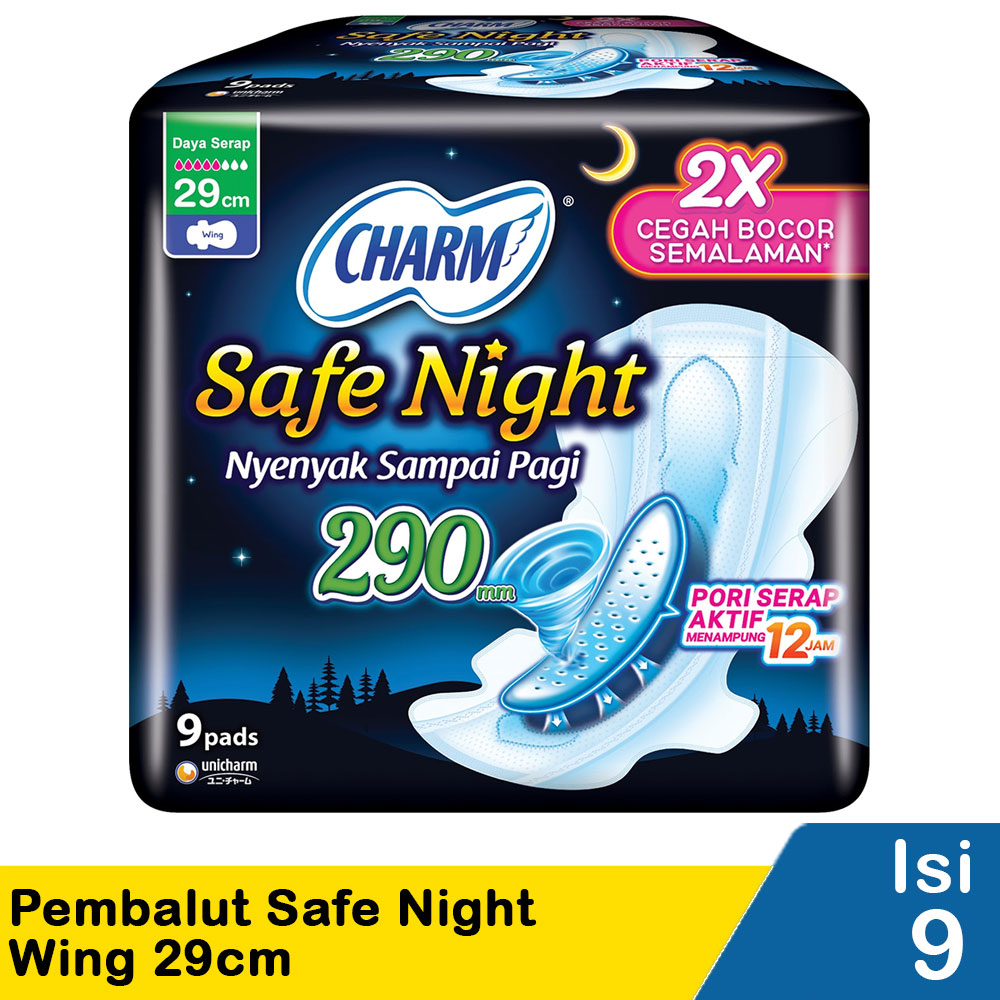 Charm Pembalut Wanita Safe Night 10 S Wing 29Cm 
