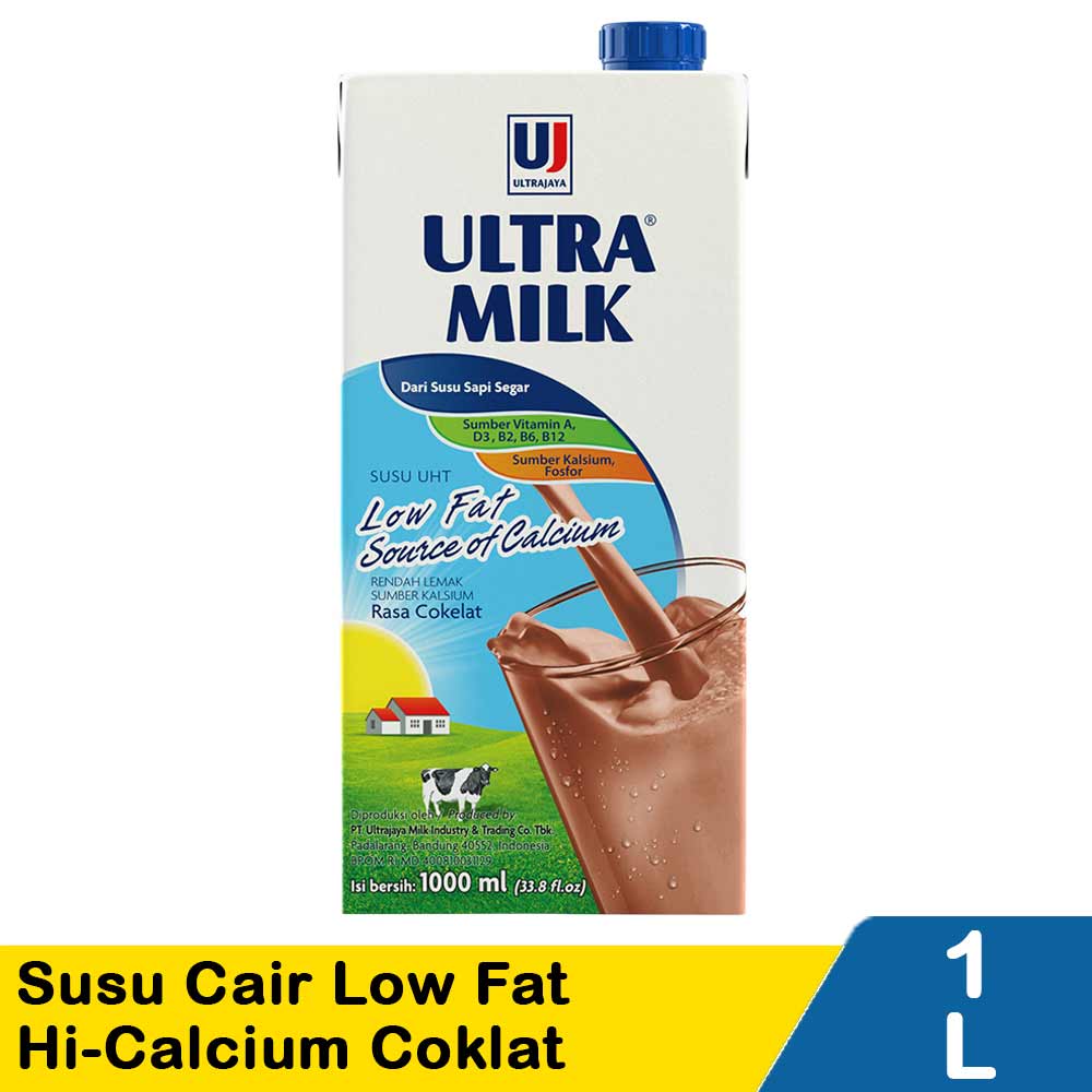 Ultra Susu Cair Low Fat Hi-Calcium Coklat Tpk 1000Ml 