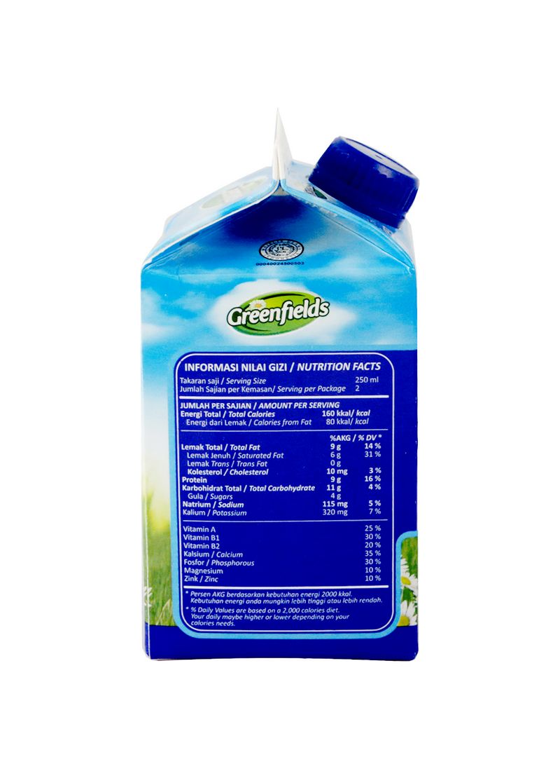 Greenfields Fresh Milk Pasteurisasi Full Cream Tpk 500Ml 