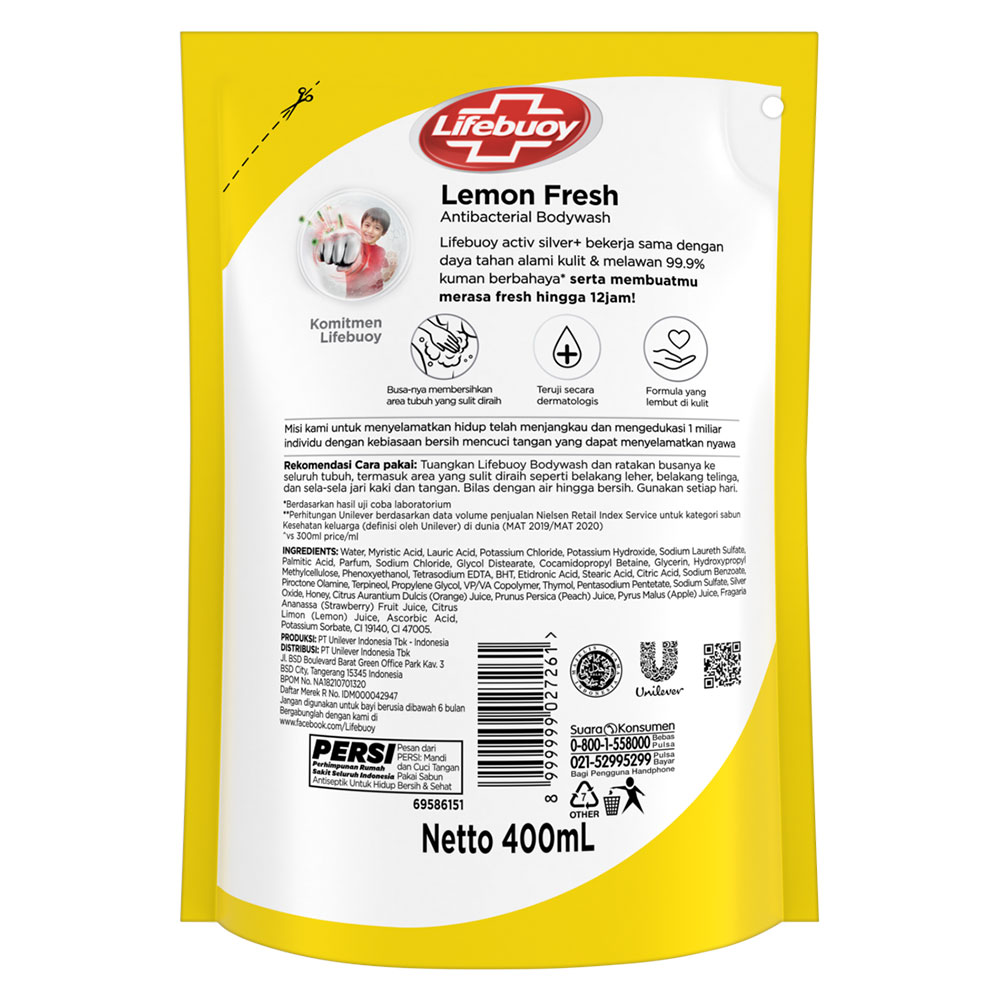 Lifebuoy Sabun Mandi Cair Lemon Fresh 400mL | KlikIndomaret