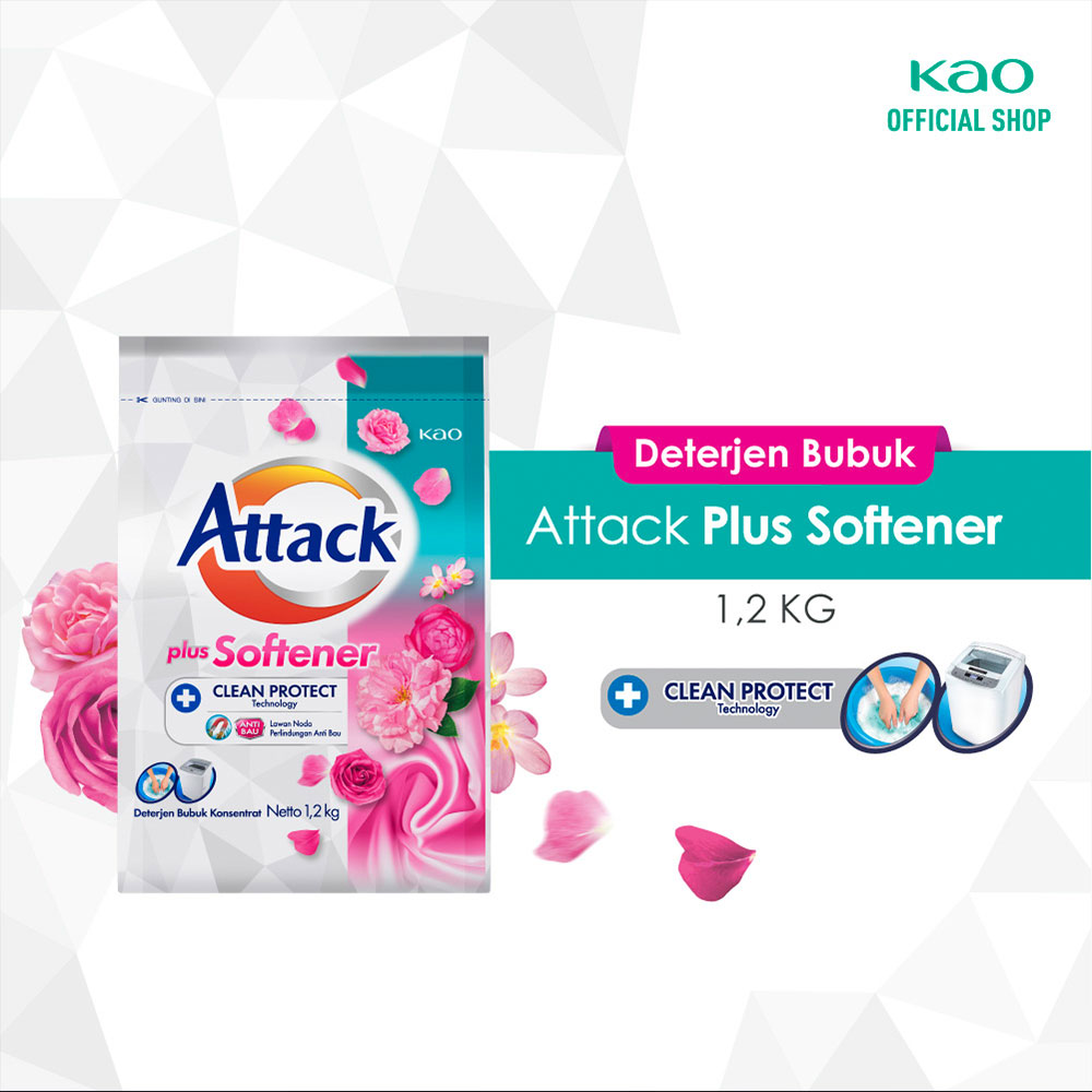 Kao Attack Detergent Powder Plus Softener Pck 1 2Kg 