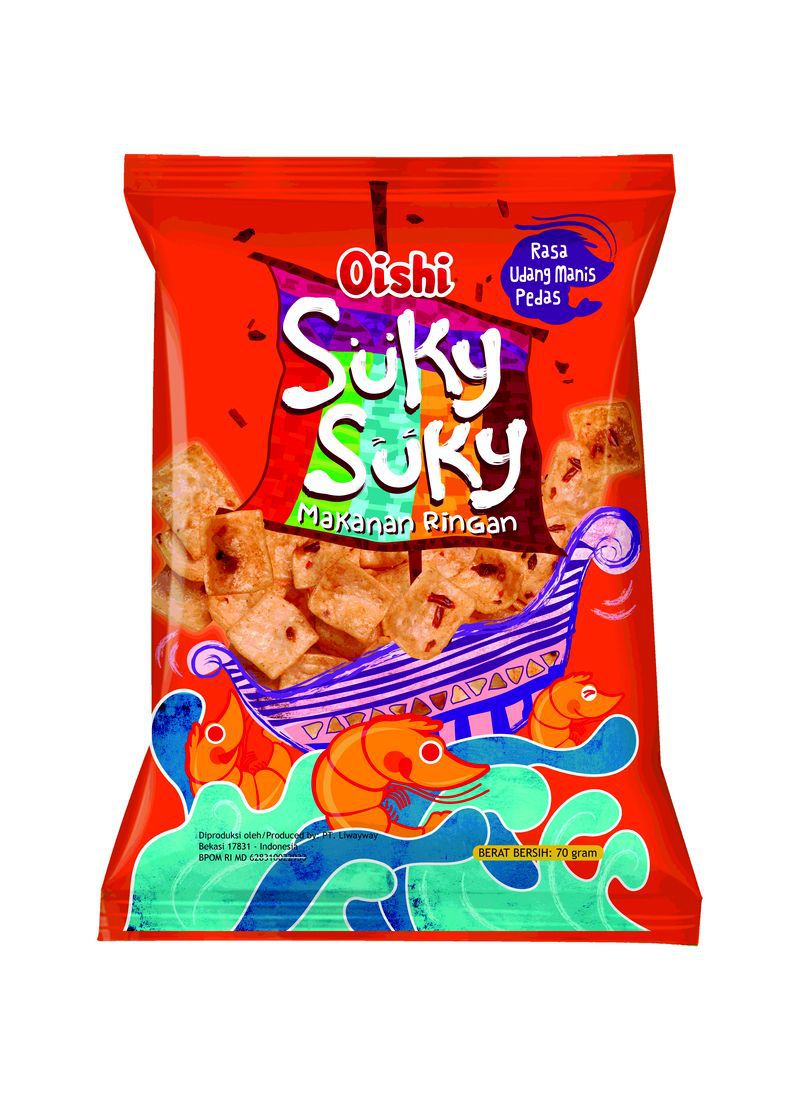 Oishi Snack  Suky Suky Udang Manis Pds Pck 70G KlikIndomaret