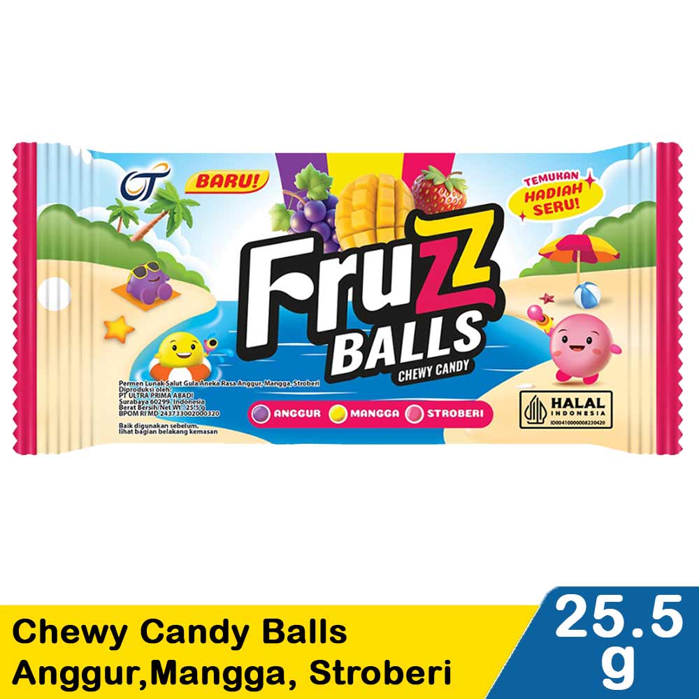 Fruzz Chewy Candy Balls Anggur,Mangga,Stroberi 25.5G | Klik Indomaret